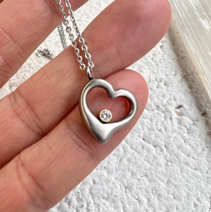Diamond Heart Stainless Pendant Necklace