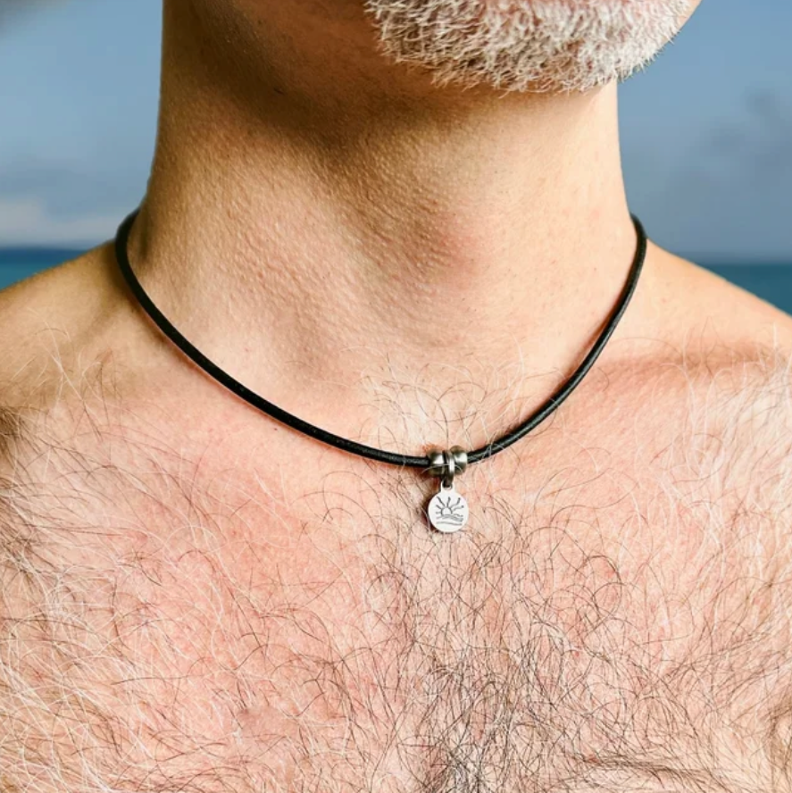 Satin Naturist Symbol Charm Leather Necklace