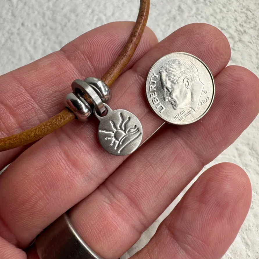 Satin Naturist Symbol Charm Leather Necklace