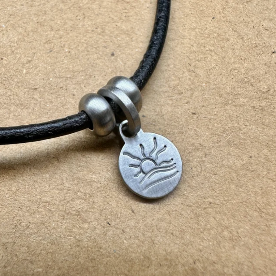 Satin Naturist Symbol Charm Leather Necklace