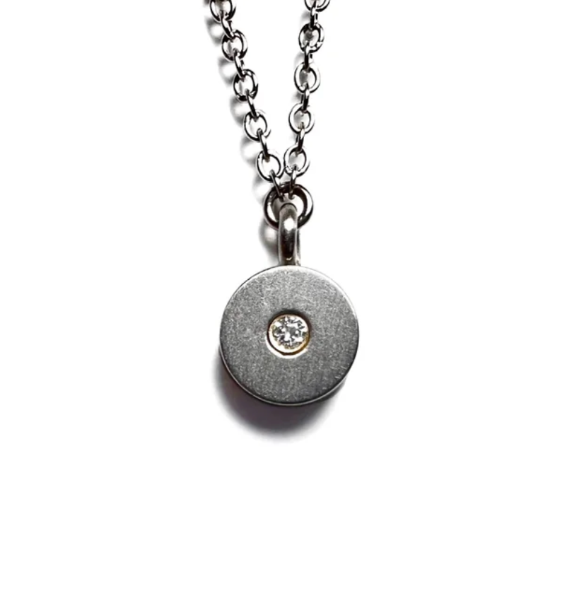 Diamond Disc Stainless Pendant Necklace