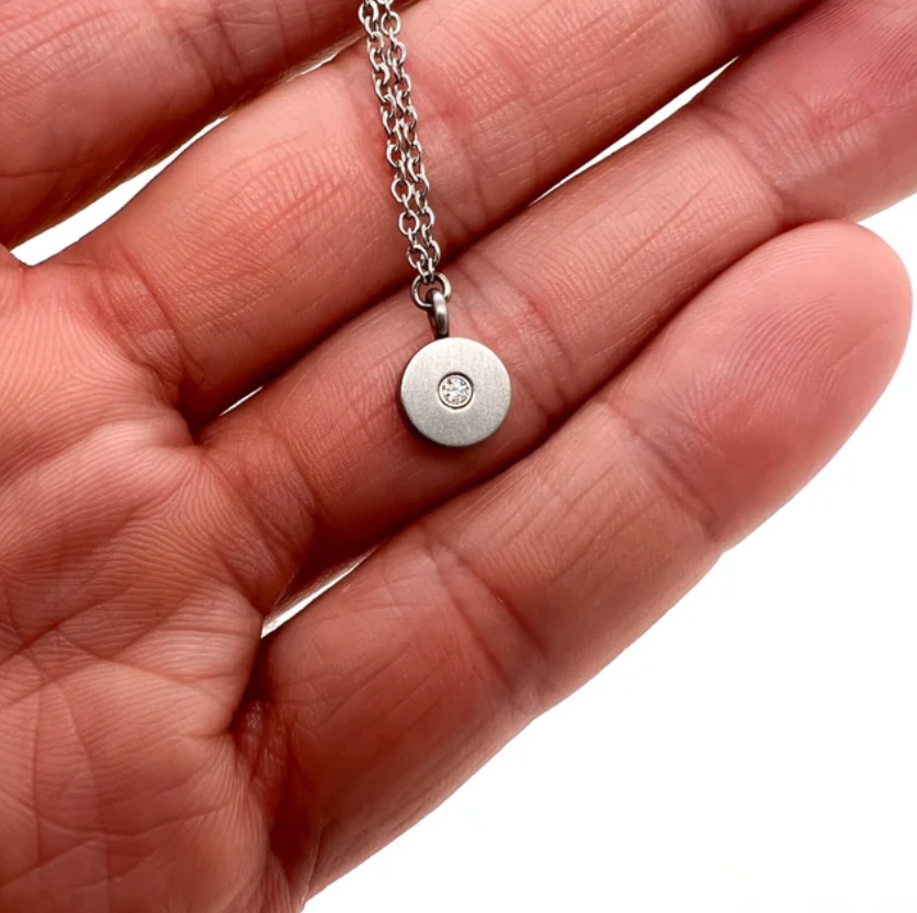 Diamond Disc Stainless Pendant Necklace