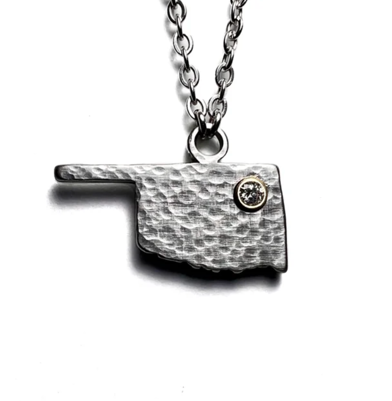 Diamond Oklahoma Stainless Pendant Necklace