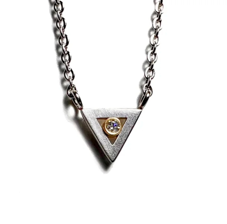 Diamond Triangle Stainless Pendant Necklace