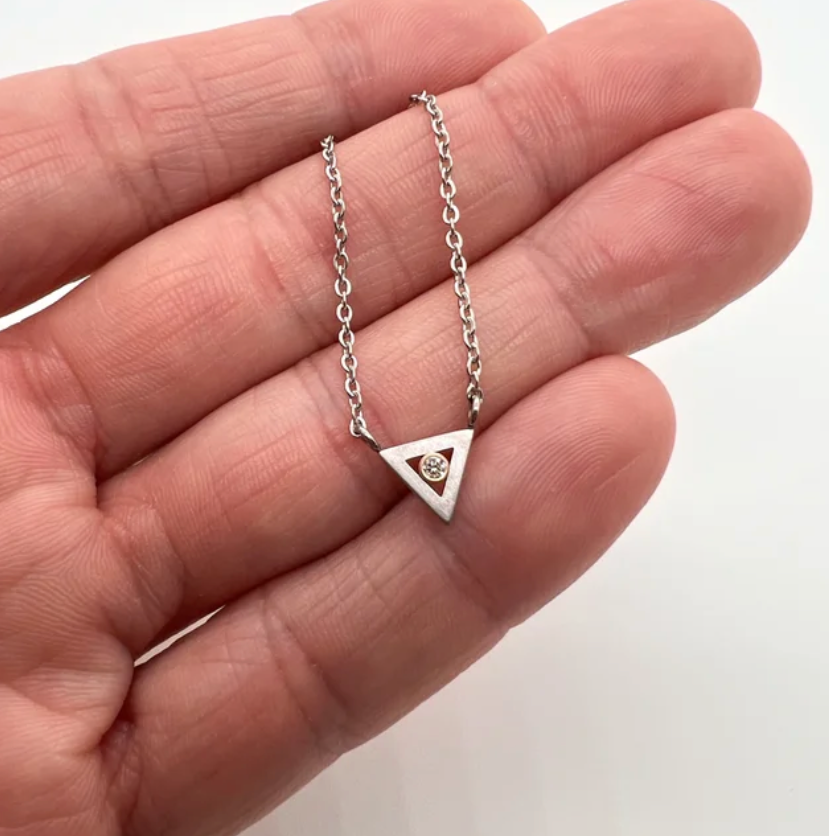 Diamond Triangle Stainless Pendant Necklace