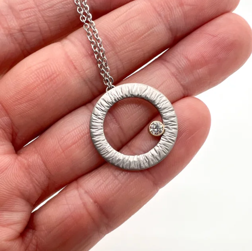 Round Textured Diamond Stainless Steel Pendant Necklace
