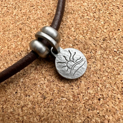 Tiny Hammered Naturist Symbol Charm Bracelet, Necklace, or Anklet