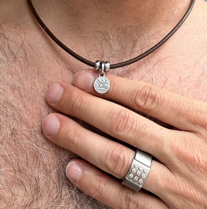 Tiny Hammered Naturist Symbol Charm Bracelet, Necklace, or Anklet