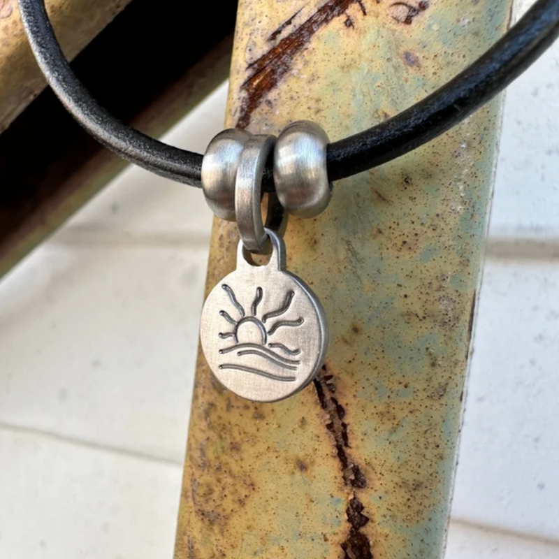 Tiny Satin Naturist Symbol Charm Leather Necklace