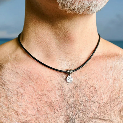 Tiny Satin Naturist Symbol Charm Leather Necklace