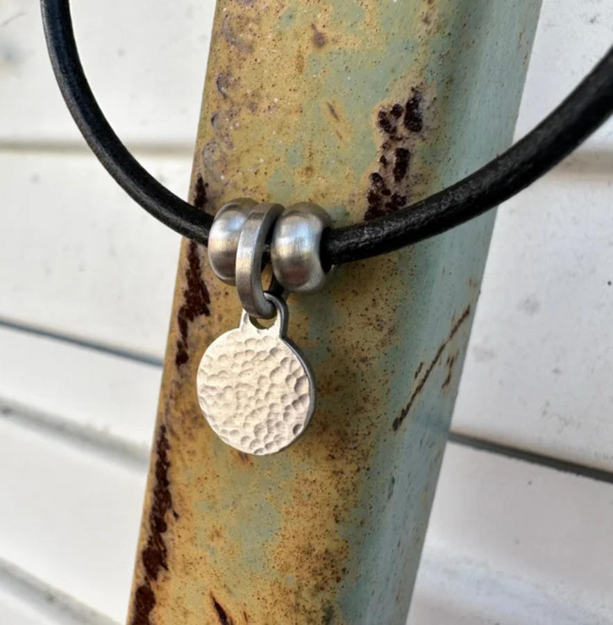 Satin Naturist Symbol Charm Leather Necklace
