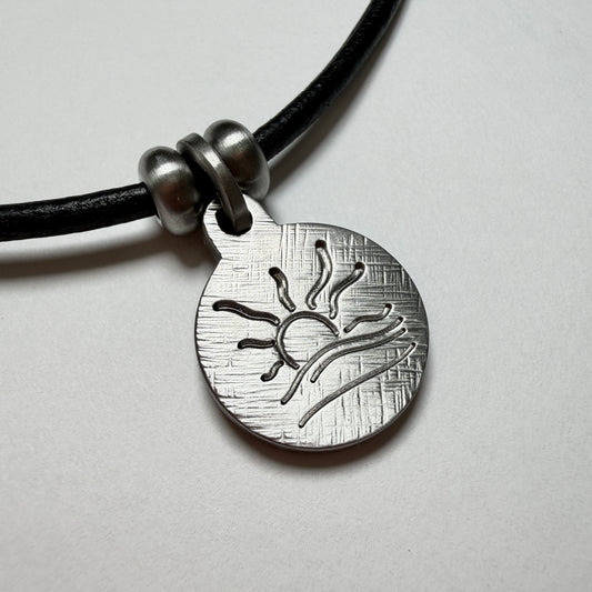 Hatched Naturist Symbol Charm Leather Necklace