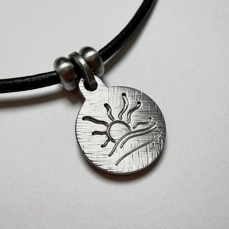 Hatched Naturist Symbol Charm Leather Necklace