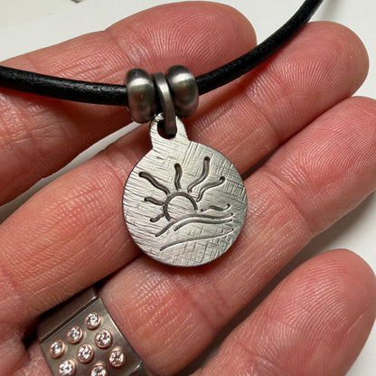 Hatched Naturist Symbol Charm Leather Necklace