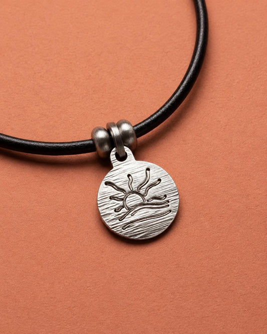 Horizontal Hatched Naturist Symbol Leather Necklace