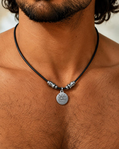 Spine Bead Satin Naturist Symbol Leather Necklace