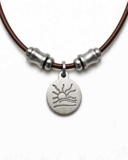 Spine Bead Satin Naturist Symbol Leather Necklace