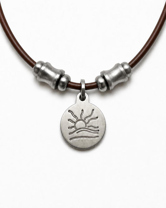 Spine Bead Satin Naturist Symbol Leather Necklace