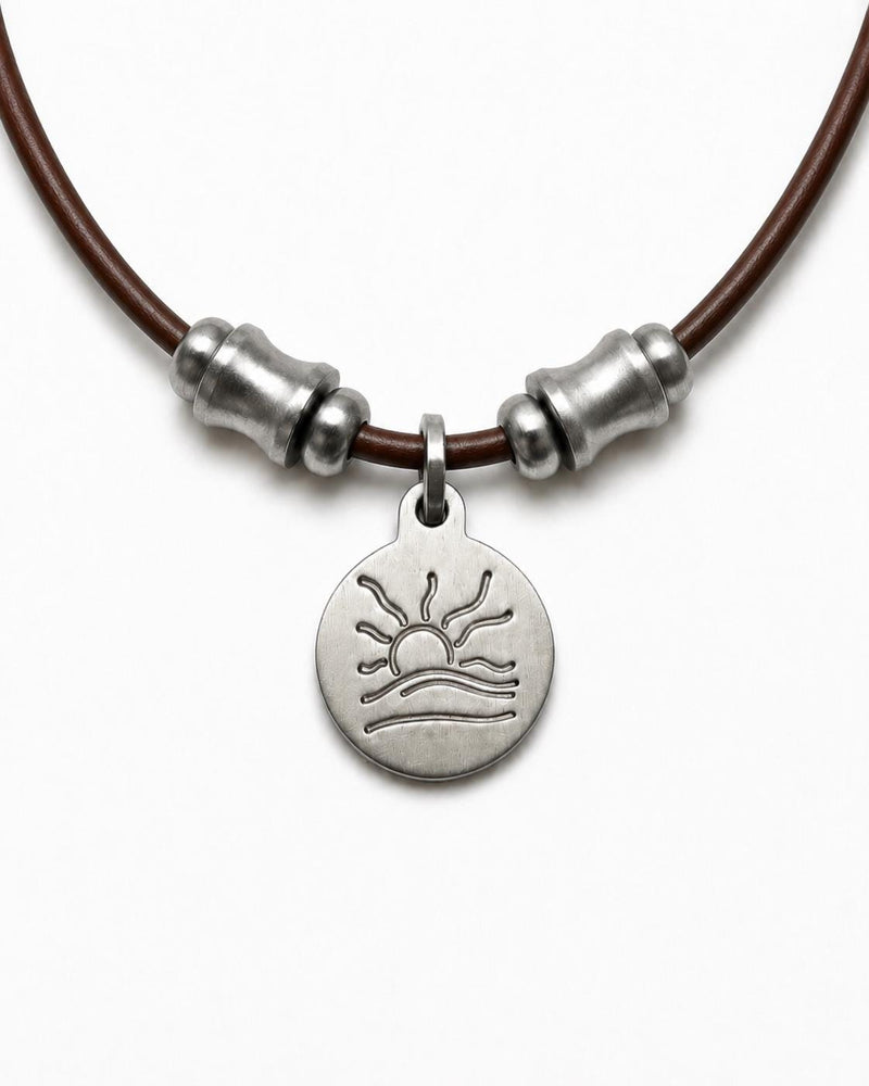 Spine Bead Satin Naturist Symbol Leather Necklace