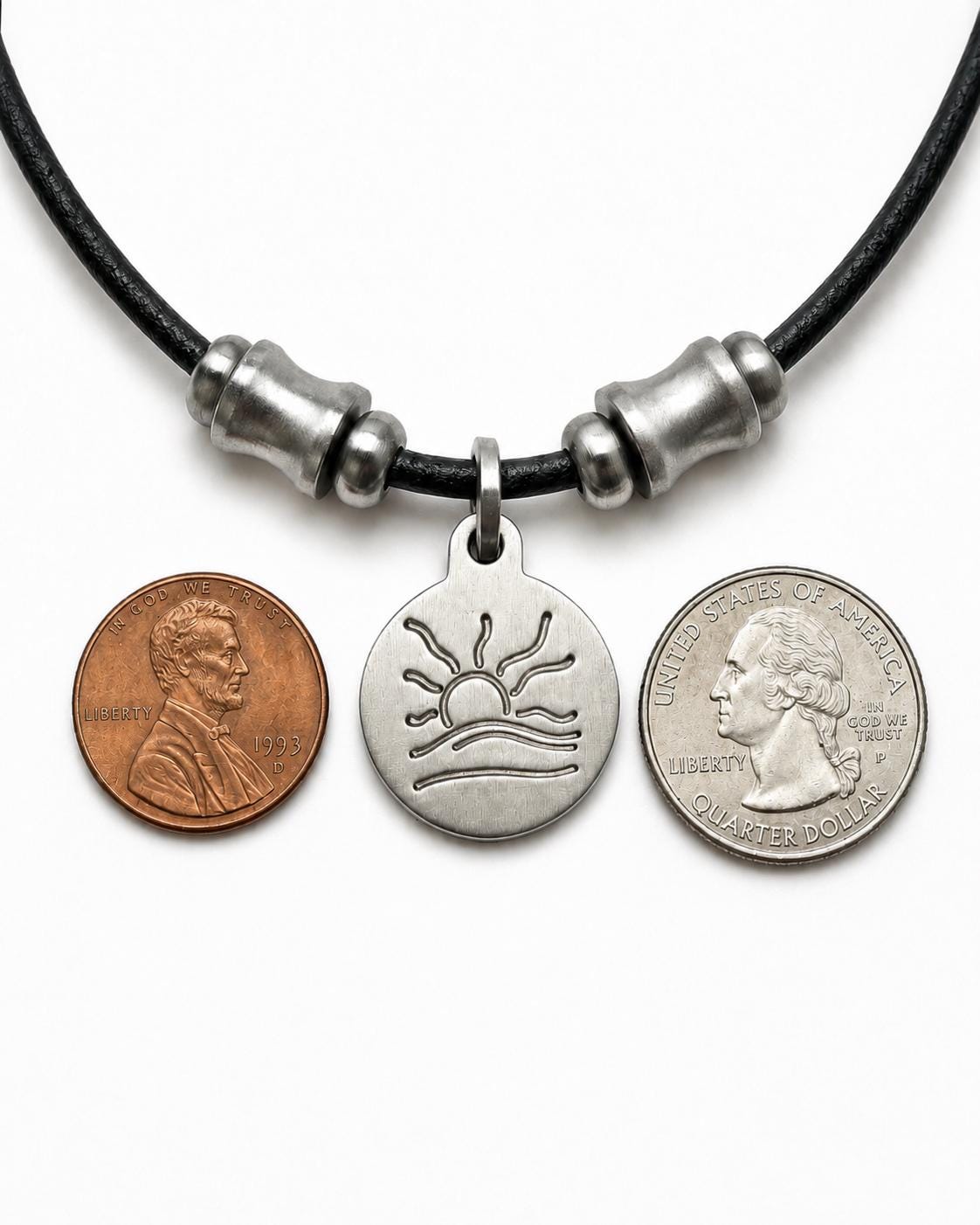 Spine Bead Satin Naturist Symbol Leather Necklace