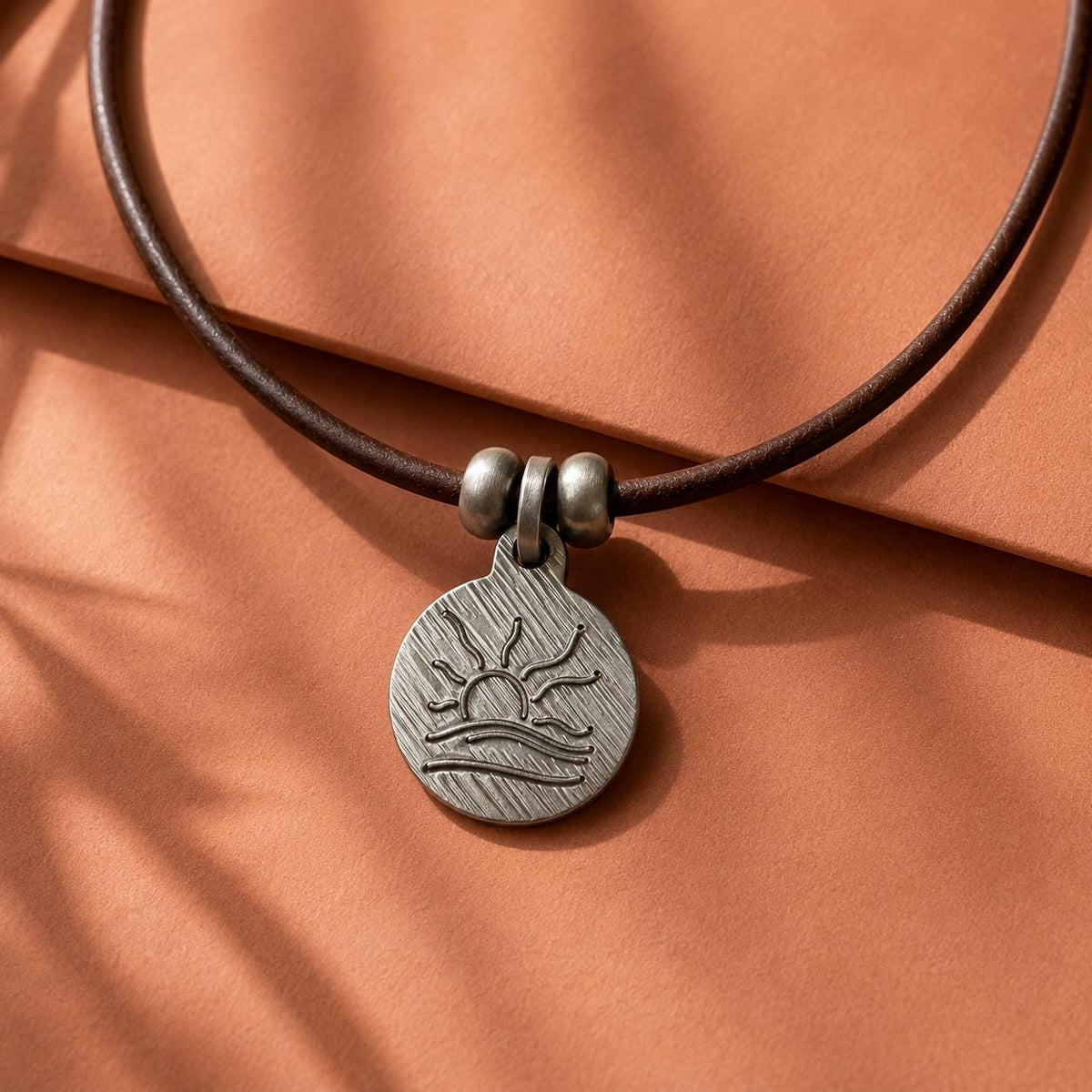Diagonal Hatched Naturist Symbol Leather Necklace