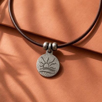 Diagonal Hatched Naturist Symbol Leather Necklace