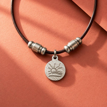 Barrel Bead Hatched Naturist Symbol Leather Necklace
