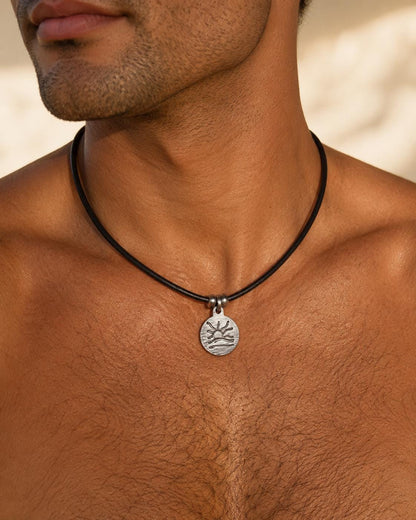 Horizontal Hatched Naturist Symbol Leather Necklace