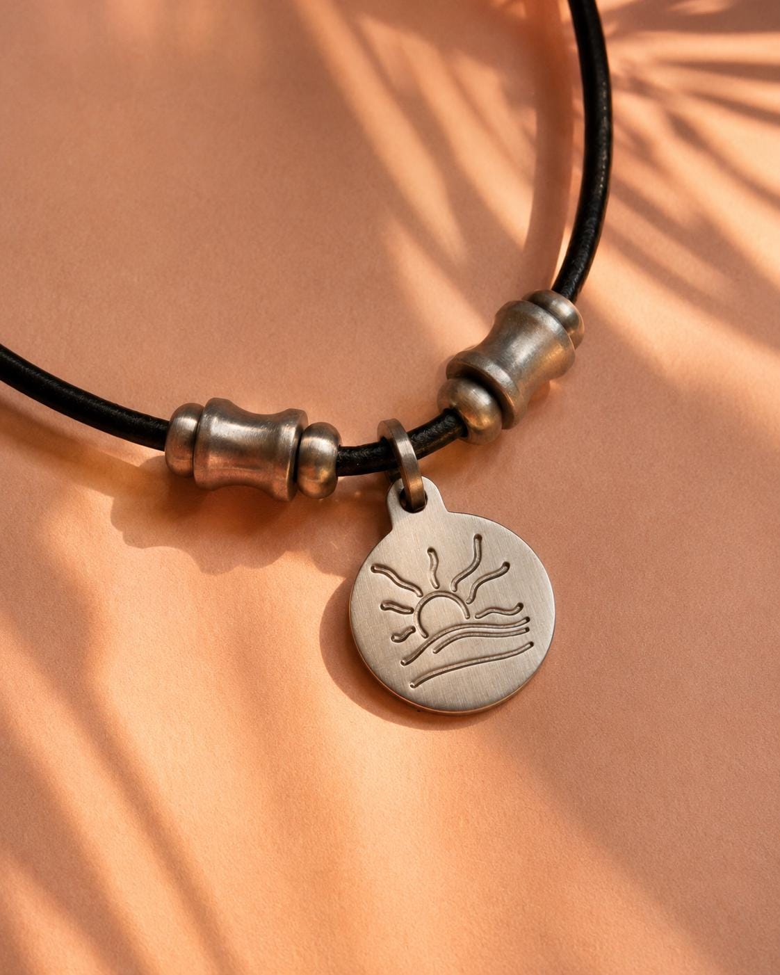 Spine Bead Satin Naturist Symbol Leather Necklace