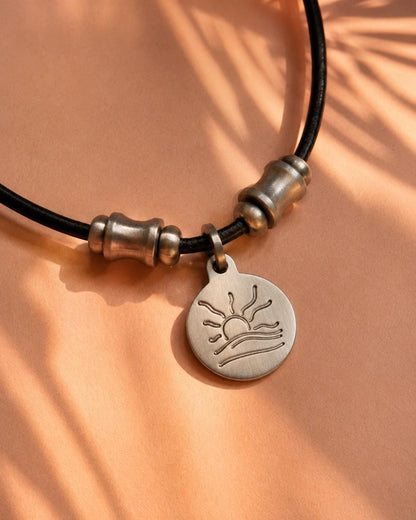 Spine Bead Satin Naturist Symbol Leather Necklace