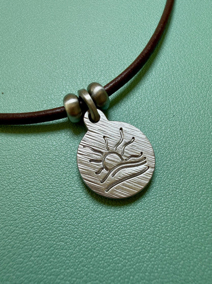 Diagonal Hatched Naturist Symbol Leather Necklace