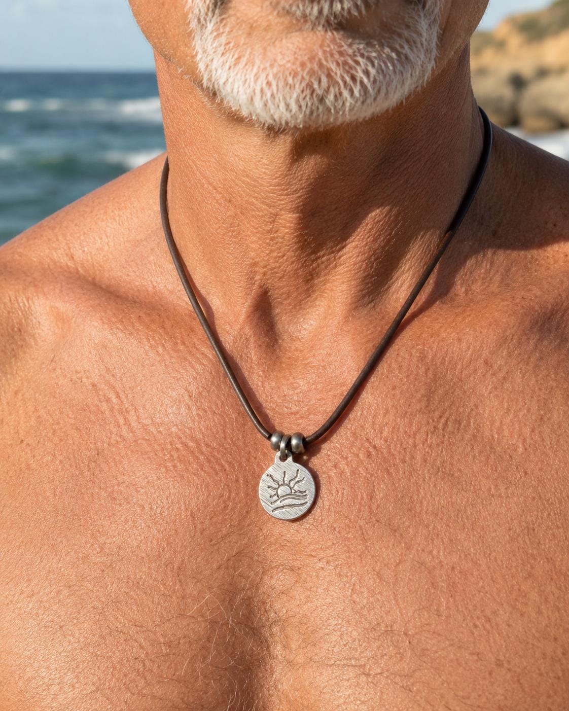 Diagonal Hatched Naturist Symbol Leather Necklace