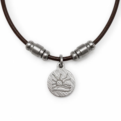 Barrel Bead Hatched Naturist Symbol Leather Necklace