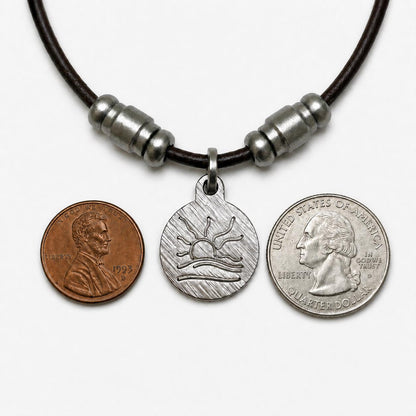Barrel Bead Hatched Naturist Symbol Leather Necklace