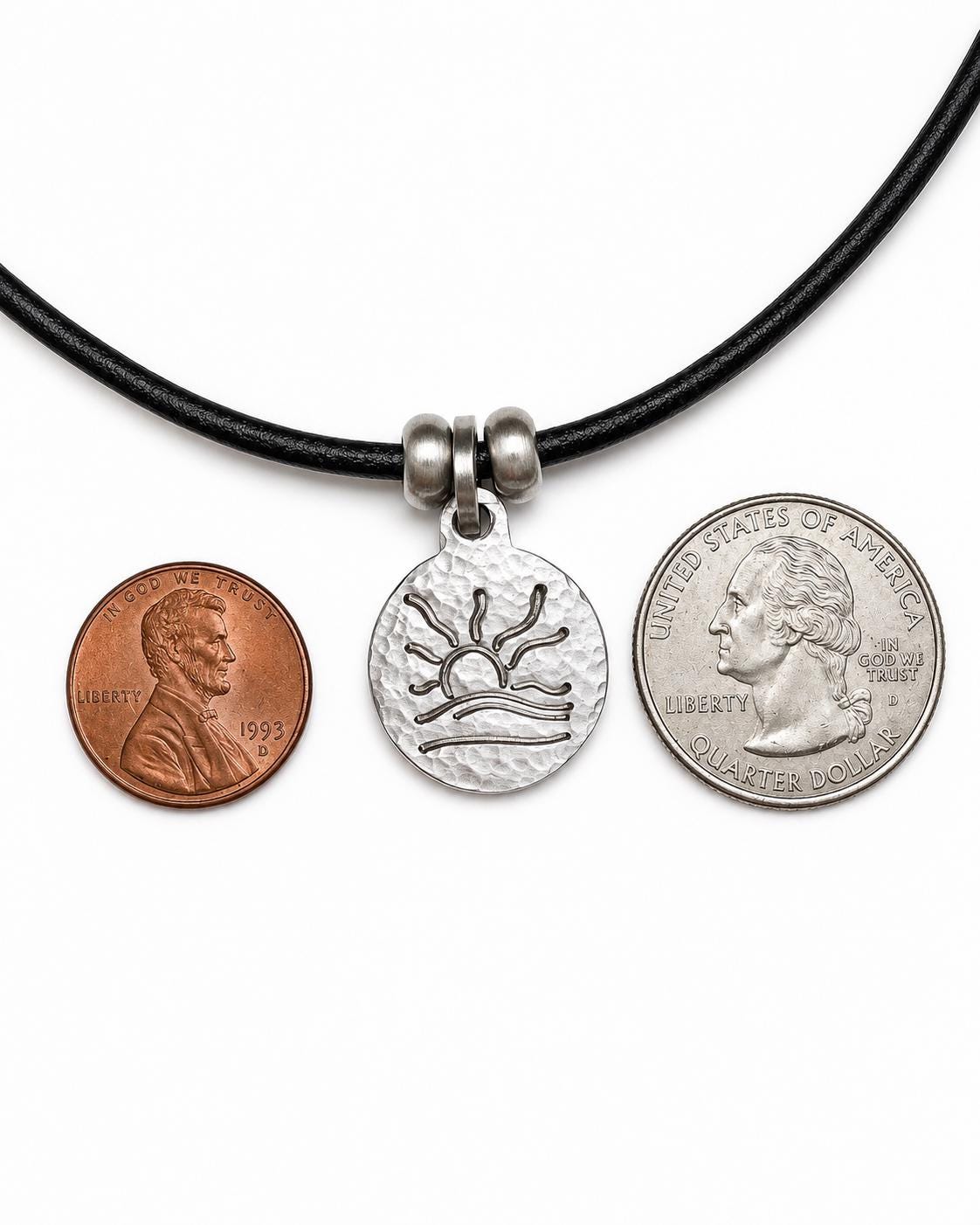 Hammered Naturist Symbol Charm Leather Necklace