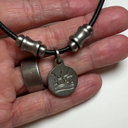 Spine Bead Satin Naturist Symbol Leather Necklace