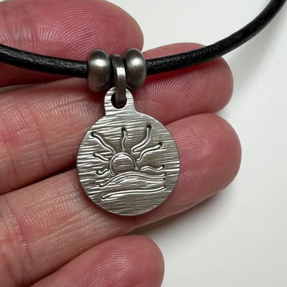Horizontal Hatched Naturist Symbol Leather Necklace