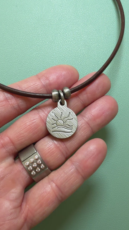 Diagonal Hatched Naturist Symbol Leather Necklace