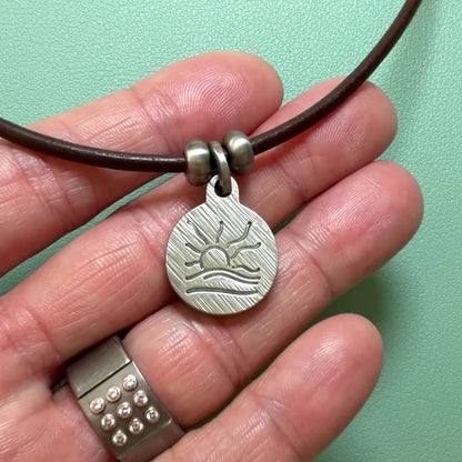 Diagonal Hatched Naturist Symbol Leather Necklace